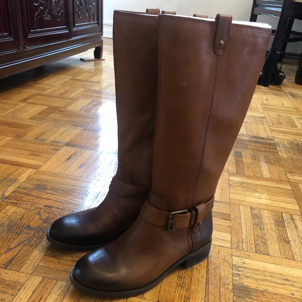 Brown leather knee high boots